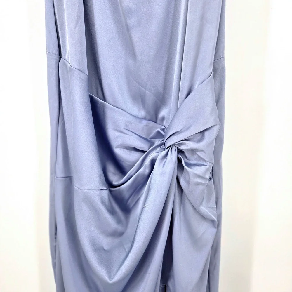 Abercrombie & Fitch Draped Twist Satin Maxi Dress Blue Backless Slit Homecoming